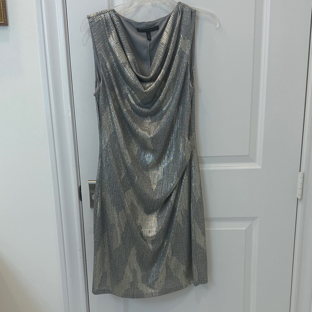 White House Black Market Metallic Silver Mini Dress
